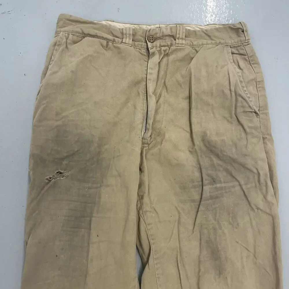 Vintage 50s Tan Sanforized Sail Cloth Workwear Chinos 28x30